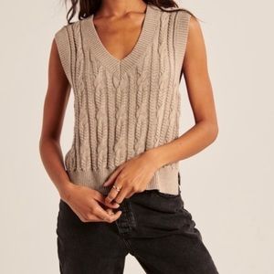 Abercrombie Cropped Cable Knit Sweater Vest Tan Brown Size XL | NWT